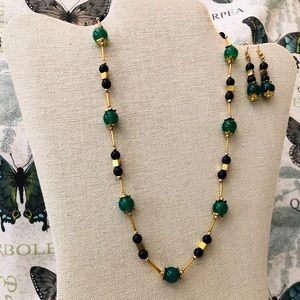 Black and Green Onyx Necklace and Earring Set